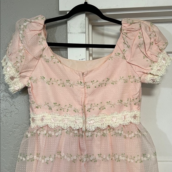 VINTAGE WOMENS REGENCY SWISS DOT LONG MAXI DRESS WITH PUFF SLEEVES SMALL - Picture 7 of 17